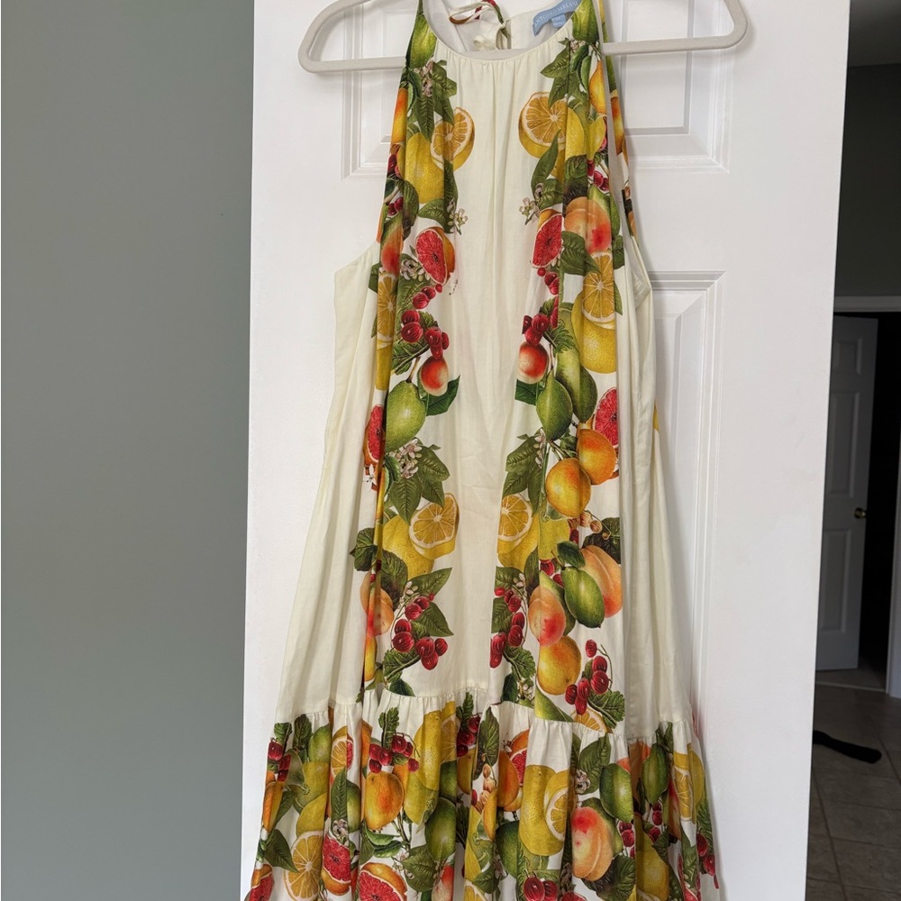 Cream Halter Maxi Dress with Citrus Print